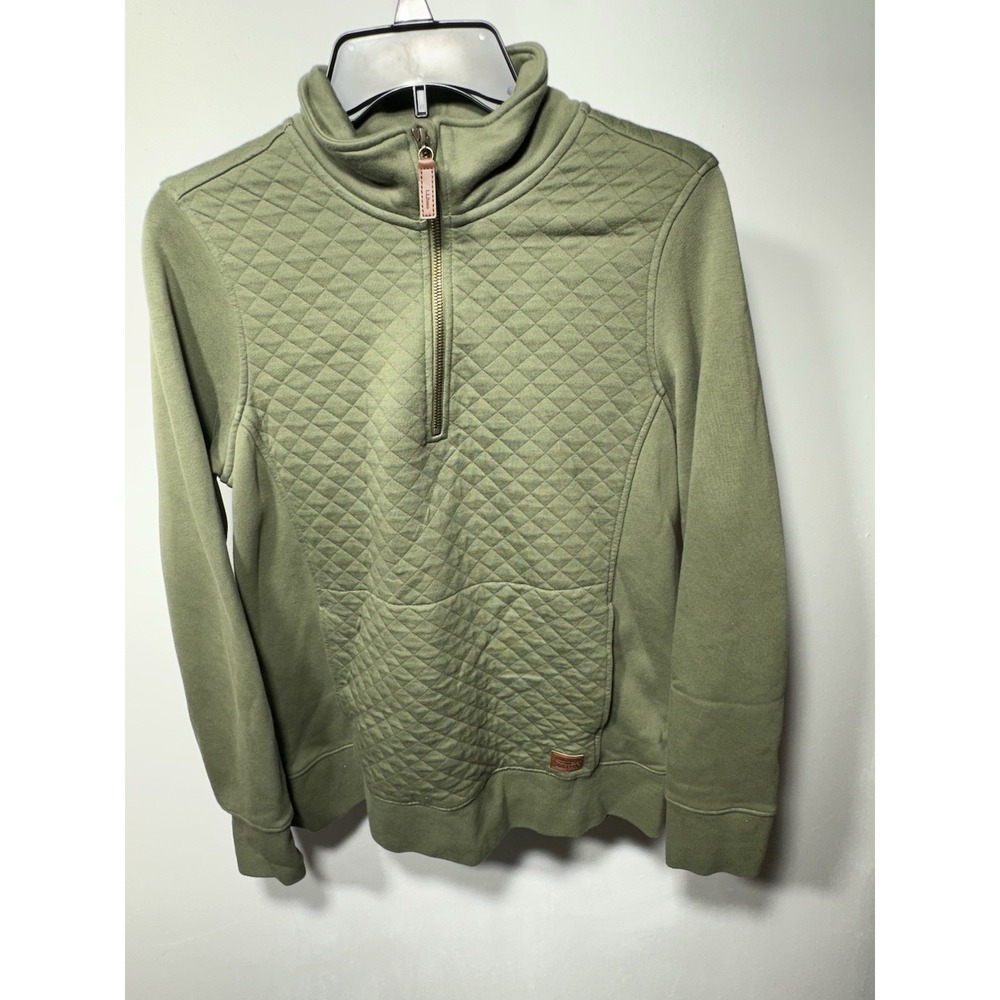 LL Bean Sweatshirt Women's Small Olive Green Quarter Zip Quilted Hiking Outdoor - Picture 2 of 7